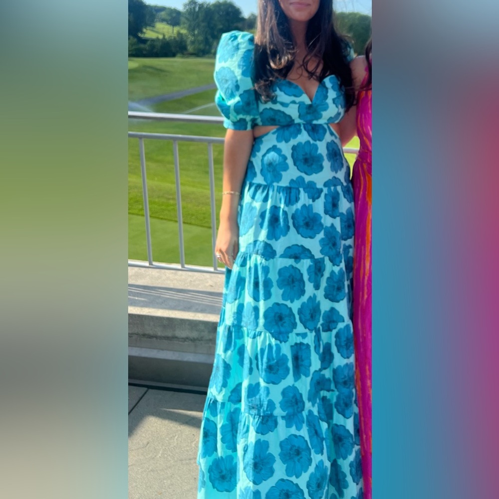 Andrea Degreas Floral Classic Puff-Sleeved Cut-Outs Long Dress